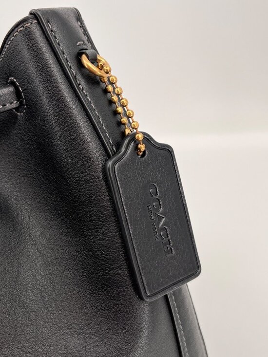 Coach Crosby Leather Backpack Black Drawstring Flap Gold Logo Snap Pockets main image 7